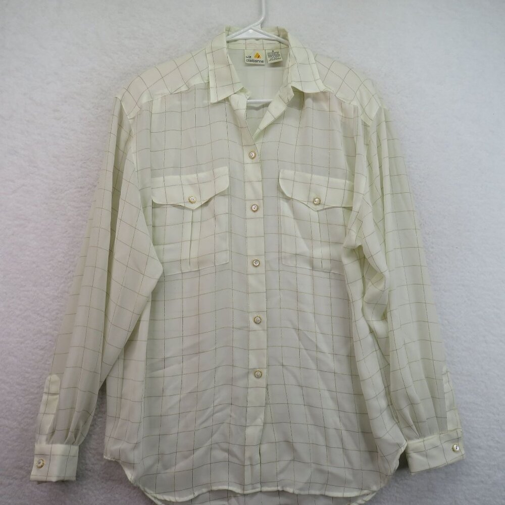 Liz Claiborne Shirt Womens Size 8 Vintage Gold Thread Long Sleeve Vintage Blouse